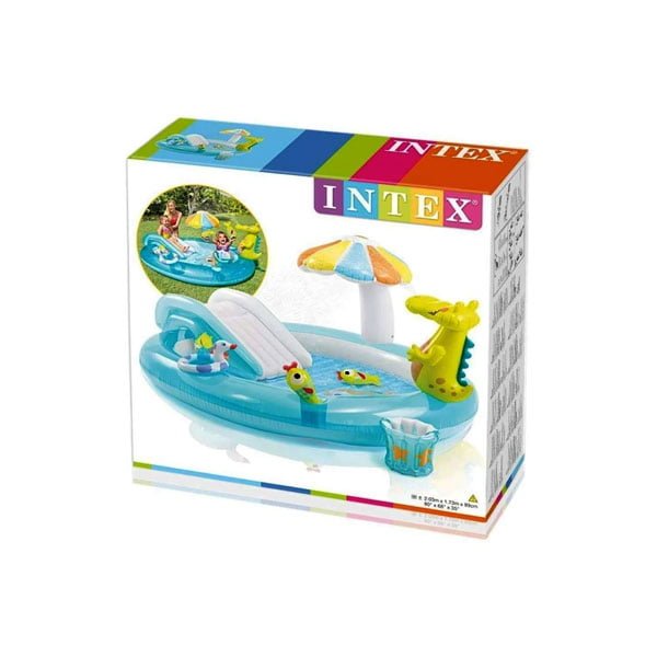 Intex---Gator-Play-Center-2---2 Intex - Gator Play Center Inflatable Kids Pool with Water Sprayer